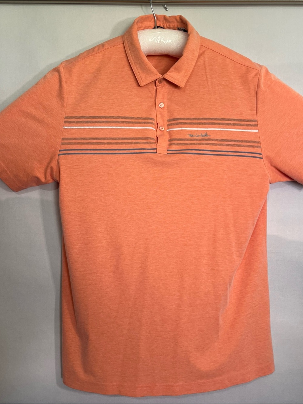 Travis Mathew Men's Orange Striped Golf (L) Polo Shirt